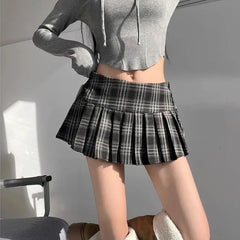 Hnewly Vintage Plaid Mini Skirt Women Sexy Harajuku Y2k Preppy Style Pleated Skirts Korean Fashion Streetwear Short Skirts