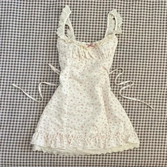 Hnewly French Sweet Tunic Waist Dress Women Gentle Strappy Patchwork Sleeveless Clothes Female Kawaii Floral Print Flower Dress