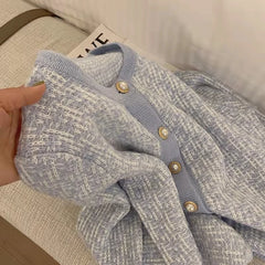 Hnewly French Elegant Cardigan Sweater Women's Fashion O-Neck Long Sleeve 2023 New Spring Autumn Knitwear Women's Short Loose Coat Top