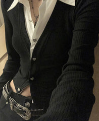 Hnewly FALL OUTFITS Sexy Fake Two Piece Set Women's Shirts Office Ladies V-neck Chic Slim Spell Color Single Breasted Fashion Female Shirt