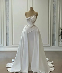 Lunivop Elegant Crystal Beaded Wedding Dresses A Line Strapless Wedding Dress Overskirts Plus Size Sweep Train Dubai Qatar
