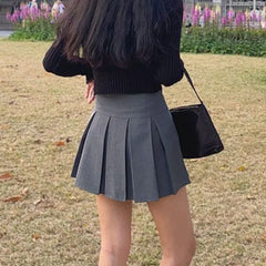 Hnewly Pleated Mini Skirts Women Spring Preppy Style All-match High Waist Streetwear Aesthetic Solid College Korean Fashion Tender Chic