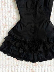 Hnewly Design Gothic Vintage Slim Dress Women's Summer Y2k Hot Girl Black Lace Dresses Female Hepburn Chic Ruffle New Short Dresses