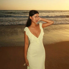 Hnewly Sexy Chic V-Neck Ruffle Trimmed Bodycon Dress with Straps Women's Clothing Summer New Dress Women's Party Dress