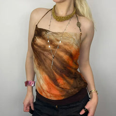 Hnewly Grunge y2k Halter Crop Top Women Vintage 2000s Tie Dye Sleeveless Tank Tops Summer Retro Print Vest Ladies Tees Aesthetic