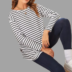 Hnewly Women's Maternity Classic Stripes Loose Nursing T-Shirt Long Sleeve Pregnancy Soft Friendly Casual Top for Mom Spring/Fall