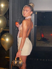 Hnewly Leopard Print Backless Camisole Women Y2K Sexy Shirring Ruched Halter Sleeveless Elegant Party Summer Trend Slim Vest