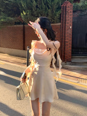 Hnewly wedding guest outfit Elegant Sleeveless Satin Mini Dress Women Summer Korean Short Design Spaghetti Strap Vintage Fairy Sweet Female Clothing