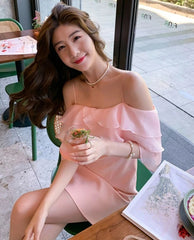 Hnewly DRESS TO IMPRESS Pink Sweet Fairy Dress Women Ruffles Design Sexy Party Mini Dress Female Spring Elegant Princess Casual Korean Strap Dress
