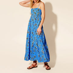 Hnewly Women Boho Graphic Print Maxi Dress Spaghetti Strap Flowy Floral Dress Summer Casual A-line Cami Dress Beach Wear
