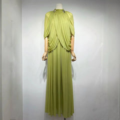 Hnewly Elegant Crossbody Long Dress Women's Summer Fashion Pure Color Knitted A-Line Skirt Elegant Dress Polyester Fabric