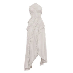 Hnewly Fashion Folds Irregular Dress Women's Halterneck Sleeveless Tierred Casual Dresses 2025 Summer New Tide