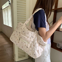 Hnewly Portable Duffle Luggage Travel Bag Cherry Quilted Cotton Mommy Handbag Large Capacity Shoulder Bags For Women