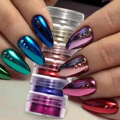 Hnewly 6Box/set Glitter Mirror Dust Nail Powder Chameleon Aurora Metallic Effect Pigments Laser For UV Gel Nail DIY Manicure Decoration