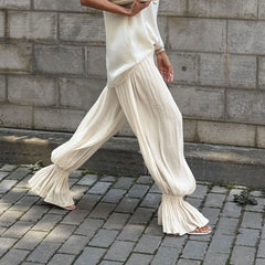 Hnewly Fashion Ruched Long Trousers Women's Elastic Waist Elegance Solid Leisure Trousers Autumn Commuting Clothing Female