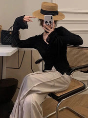 Hnewly Shirts Women Lace-up Sexy Temper Korean Style Simple Personality All-match Leisure New Slim Ladies Spring Delicate Popular Chic