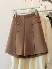 Hnewly Temperament High Waist Shorts Women New Spring Autumn Double Breasted A-line Wide Leg Pants Large Size Black Versatile Shorts