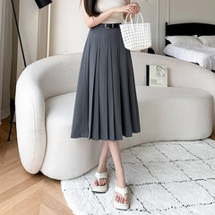 Hnewly Spring Summer High Waist Midi Pleated Skirts Womens Fashion A-line Casual Suit Skirt Ladies Elegant Vintage Umbrella Skirt