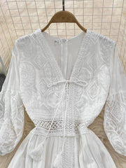 Hnewly DRESS TO IMPRESS Sweet Style Y2K Vestidos Summer New Women's Dress Lace Hollow Out Patchwork Solid Color High Waist Dresses