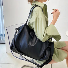 Hnewly Big Black Shoulder Bags for Women Large Hobo Shopper Bag Solid Color Quality Soft Leather Crossbody Handbag Lady Travel Tote Bag