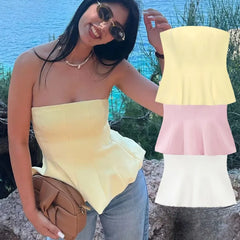 Hnewly KONDALA Sexy Butter Yellow Cami Ruffles Tube Top Women Fashion Summer Strapless Y2K Girl Streetwear Tops Holiday Party Tops