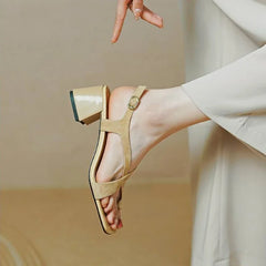 Hnewly Summer New Casual Fashion Square Toe Thick Heel Open Toe Buckle Solid Color Comfortable Sexy Banquet Women's Shoes