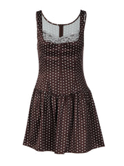 Lunivop Pure Desire Lace Splice Polka Dot Sleeveless Dress Slimming A-Line Skirt Vintage Style Gathered Waist Polyester Fabric