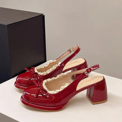 Lunivop Sweet Bowknot Patent Leather Mary Jane Shoes Women Summer Pointed Toe High Heel Sling Back Pumps Fashion Party Dress Shoes
