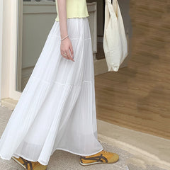 Hnewly Purple Chiffon Long Skirts Women Summer Korean High Waist Pleated Skirt Woman Solid Color Patchwork Midi Skirts Female