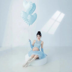 Hnewly Women Maternity Dress Set Sky Blue Top with Tutu Skirt for Lady Studio Photoshoot Home Photography Clothing Dresses Clothes