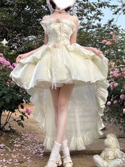 Hnewly Fashion Elegant Birthday Lolita Party Dress With Underskirt Outfits Women French Ruffles Dancing Vestidos Summer Korean Clothes