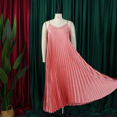Hnewly Women's summer new suspender pleated sexy fashion casual A-line skirt solid color maxi dress dress