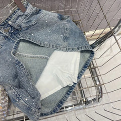 Hnewly Bling Denim Skirt For Women's Summer New A-Line Fashion Diamond High Waist Skirt Versatile Korean Casual Short Skirt