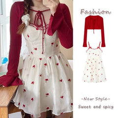 Hnewly French Elegant 2 Piece Dress Sets Women Casual Y2k Mini Dress Floral Even Party Clothing 2000s Vintage Clothing Beach Summer