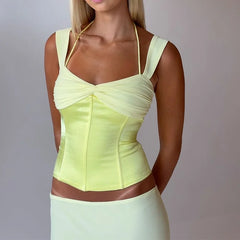 Hnewly Temperament Women's Two Piece Set Off Shoulder Sleeveless Patchwork Crop Tops With Sexy Slim Low-Waist Straight Skirts