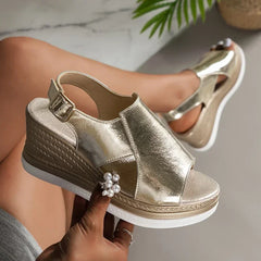 Hnewly Peep Toe Wedge Sandals Women Summer Back Strap Buckle Platform Sandles Woman Fashion Thick Sole Sandalias Roman Shoes 2024