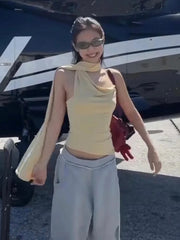 Hnewly Irregular Hem Vest Scarf Tops Women High Elasticity Solid Sleeveless Simple Classic Summer Trend Daily Versatile Tops