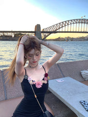 Hnewly Sexy Strap Mini Dress Women 2000s Y2k Vintage Clothing Beach Slim One Piece Dress Korean Fashion Outwear Sleeveless