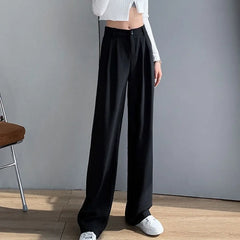 Hnewly Trousers for Women Summer Women's Suit Pants White High Waist Fluid Korean Style Wide Leg Palazzo Straight Fashion Casual