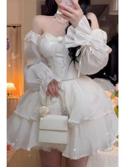 Hnewly DRESS TO IMPRESS Winter Solid Fairy Kawaii Long Sleeve Dress Women Korean Designer Lolita Mini Dress New Female Casual Fashion One Piece Dress