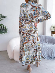 Hnewly Vintage Floral Print Button Up Long Sleeve Maxi Shirt Dress For Fall & Spring, Women's Clothing