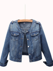 Hnewly Spring Autumn Denim Jacket 2025 New Women Versatile Long Sleeved Round Neck Outwear Large Size Slim Fit Short Top Trendy