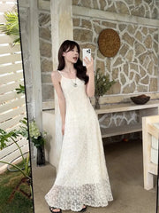 Hnewly Vintage Embroidered Women Camis Dress Korean Chic Spaghetti Straps Midi Dress Y2K Ladies Elegant Beach Party A Line Dress