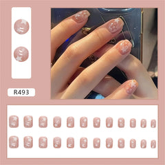 Hnewly 24pcs Gradient False Nails Cute Star Printed Design Fake Nail Short Square Faux Ongles Manicure Nail Stickers Press On Nail Tips