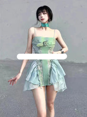 Hnewly DRESS TO IMPRESS Summer Sweet Lace Sleeveless Dress Women Ruffle Cute Skinny Backless Dresses Female Strappy Kawaii A Line Party Beach Clothing