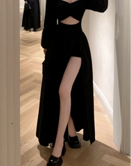 Hnewly holiday dress Long Sleeve Dresses Women Clothes Gown Sexy Side-slit Solid Maxi Vestidos Mujer Chic Autumn French Streetwear Unique Design New