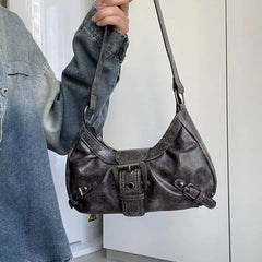 Hnewly Vintage Brown Y2k Underarm Bag Purse Women Retro Pu Leather Soft Shoulder Tote Bag Ladies Moto Biker Casual Handbag New