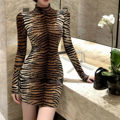 Hnewly Y2k Stripes Woman Dresses Spring Autumn Vintage Korean Fashion Vestidos Mujer Sexy Party Club Mini Dress