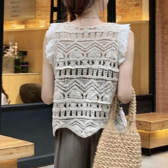 Hnewly Bohemian Style Crochet Hollow Out Sleeveless Knitted Vest Women's Summer Top