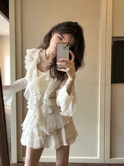 Hnewly 2 Piece Vintage Sets Retro Elegant Y2k Skirt Suit Elegant 2000s Retro Clothes Women Long Sleeve Shirt A-Line Mini Skirt Elegant